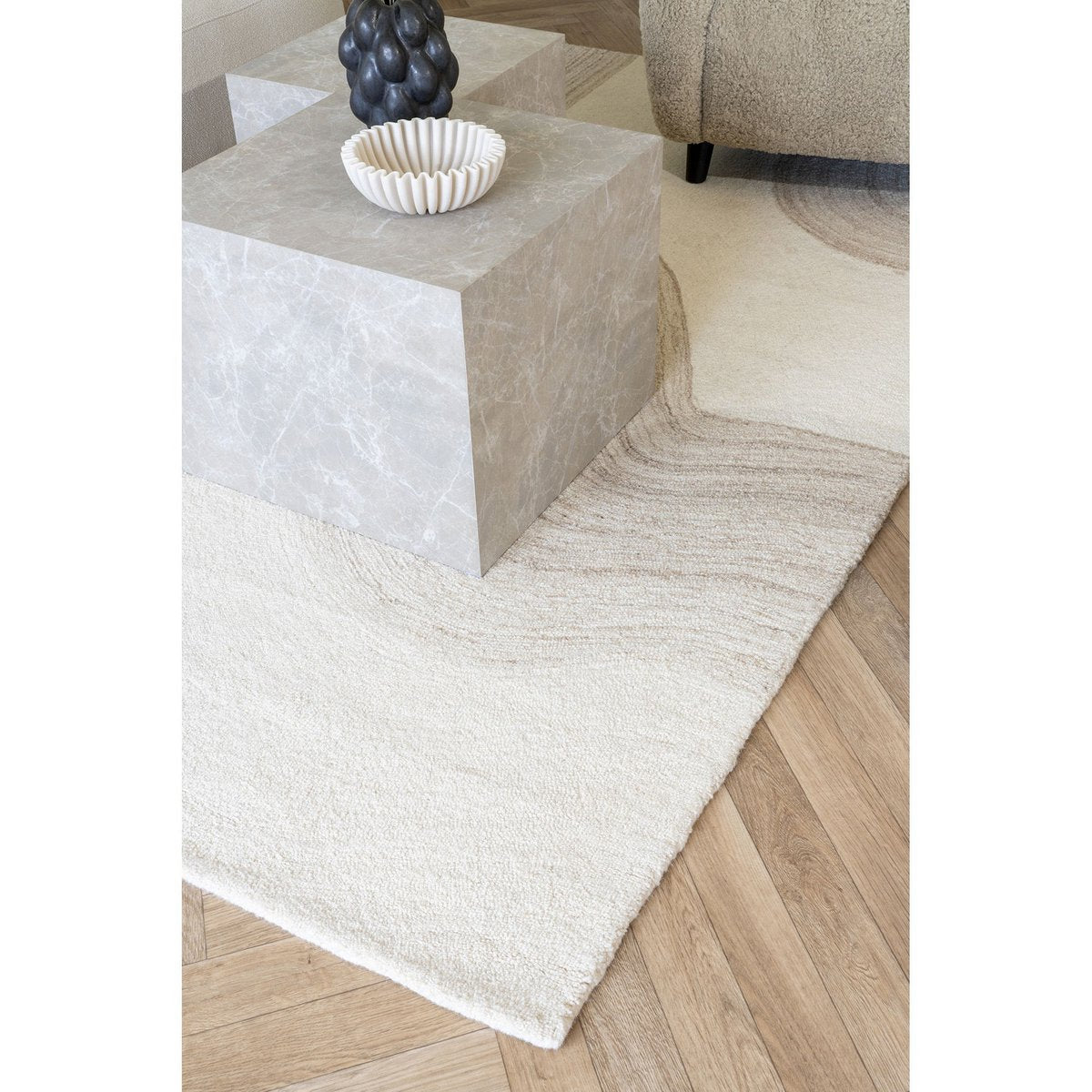 Praagse salontafelset - Beige, marmerlook, MDF, decorpapier, set van 2