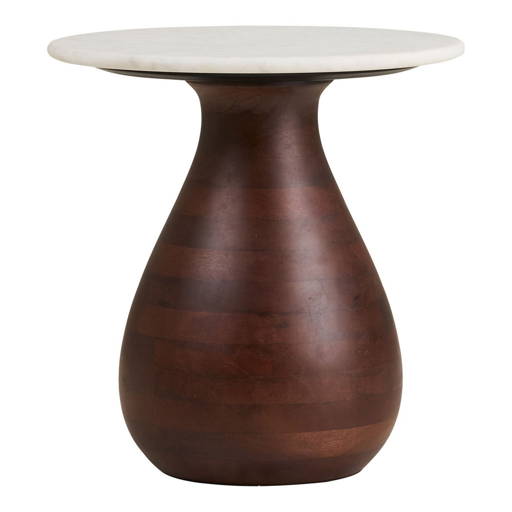 Heide Bijzettafel, mangohout/marmer, donkerbruin/wit, ø40x41 cm