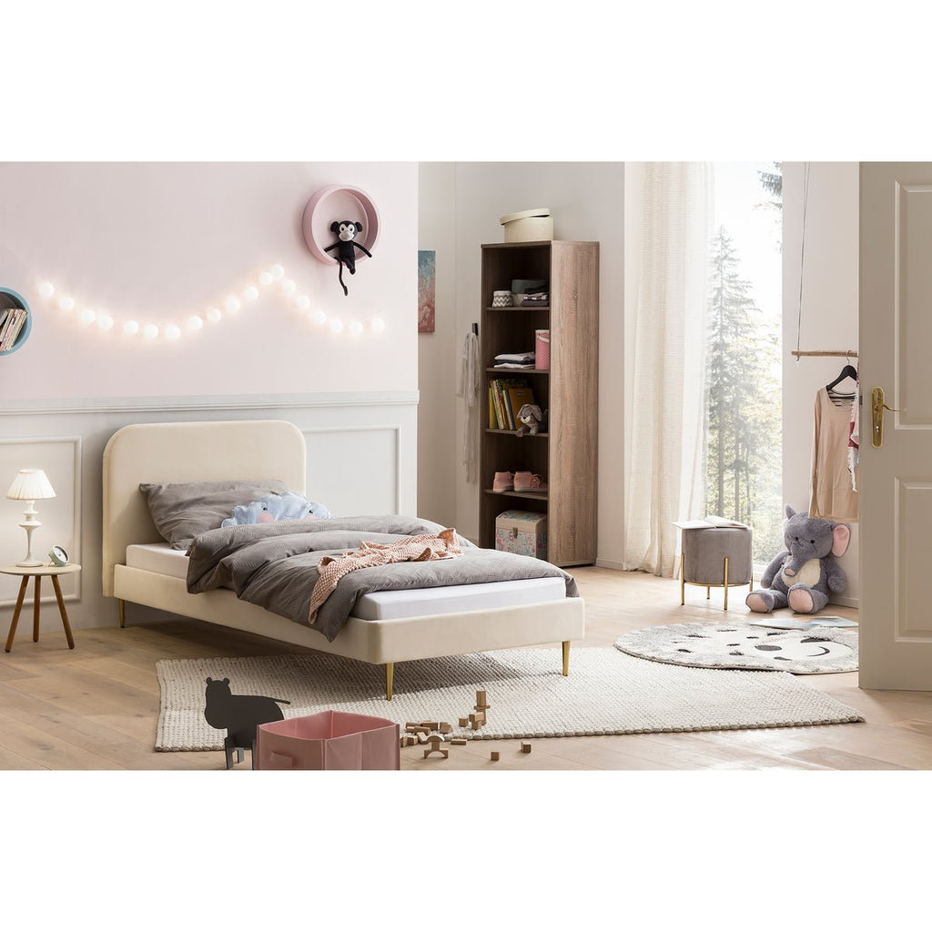 Gestoffeerd bed met beige fluwelen hoes 90x200 cm
