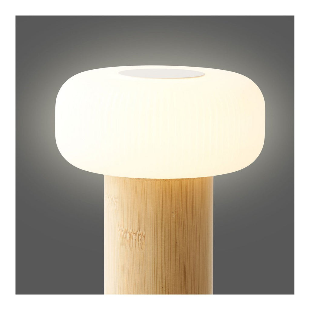 Stafford Tafellamp, bamboe/metaal/PE, oplaadbaar, naturel, wit