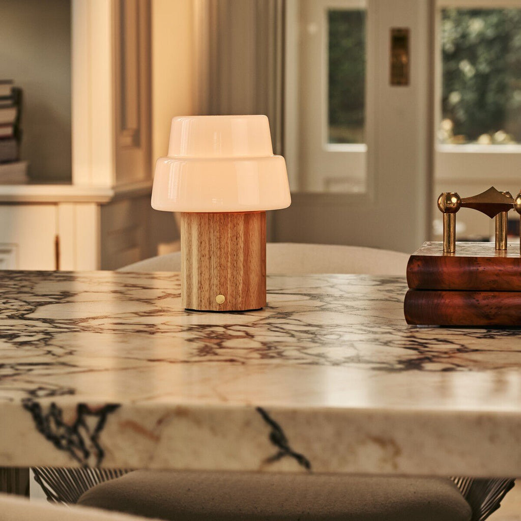 Laurent Light Brown Rechargeable Table Lamp | Up to 100 Hours of Light, Versatile & Wood