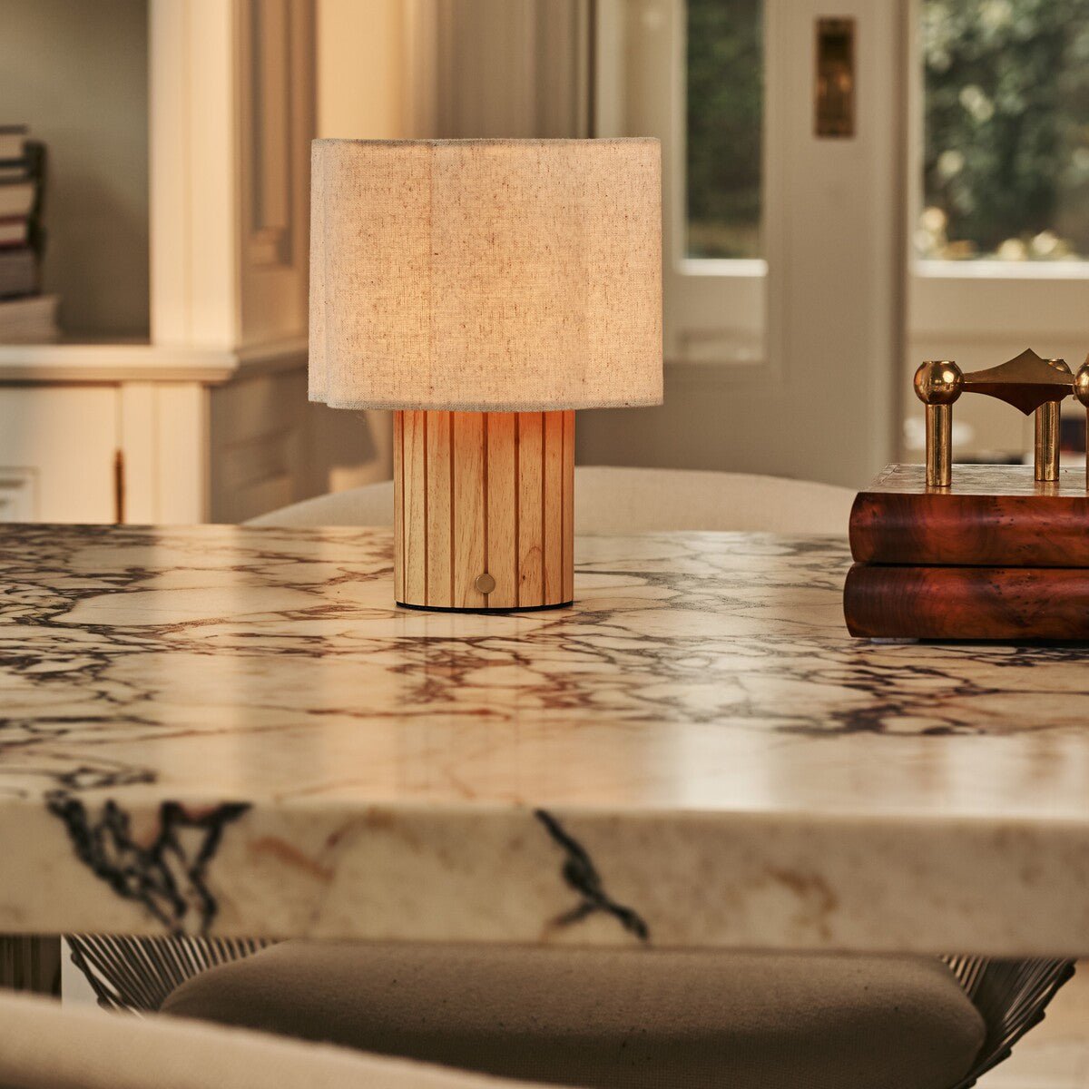 Bianca Light Brown Rechargeable Table Lamp | Stylish, Functional & Linen Blend