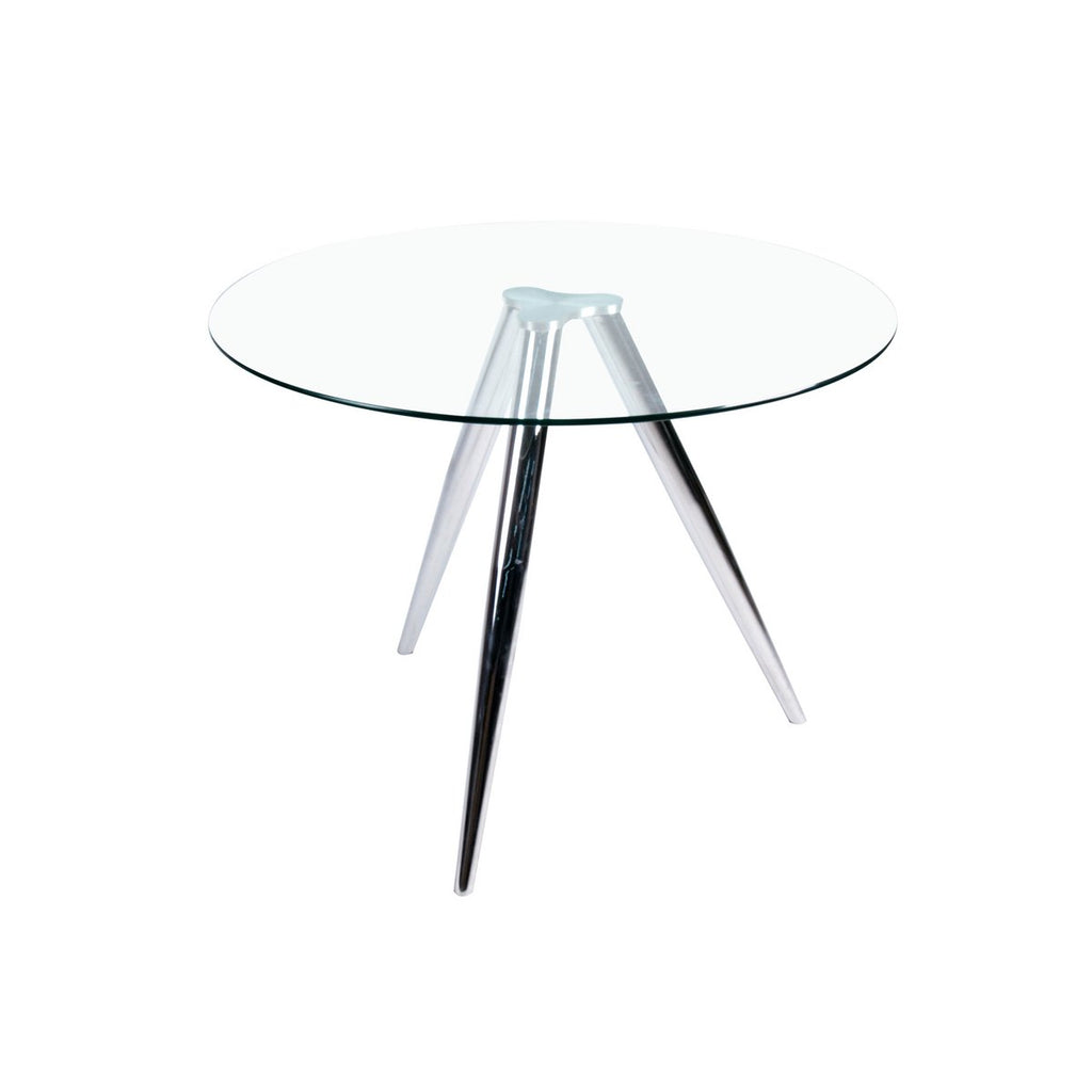 Ronde eettafel met glazen blad en chromen frame Ø100 cm