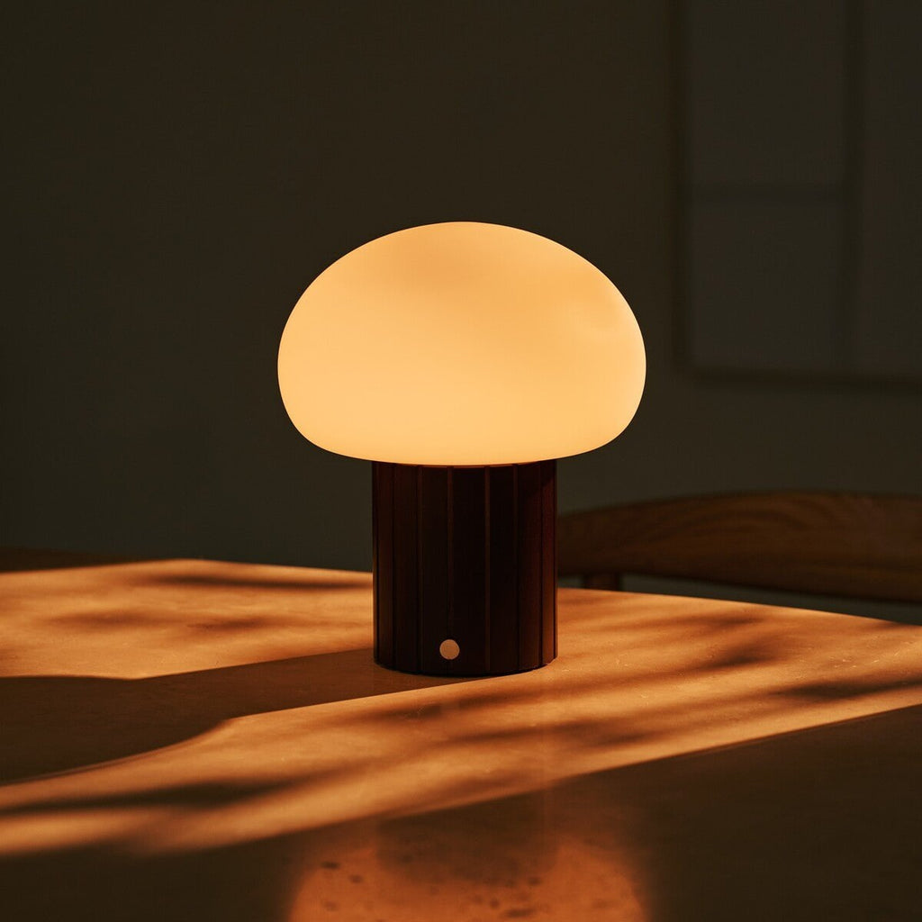 Pieter Dark Brown Rechargeable Table Lamp | Cordless, 3 Light Modes & Glass Lampshade