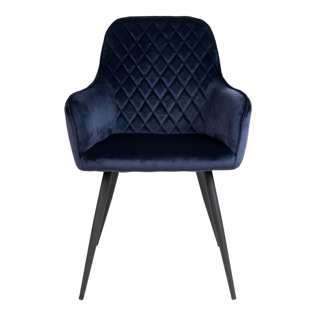 Harbo Eetkamerstoel - Blauw, Fluweel, Zwarte metalen poten - Set van 2