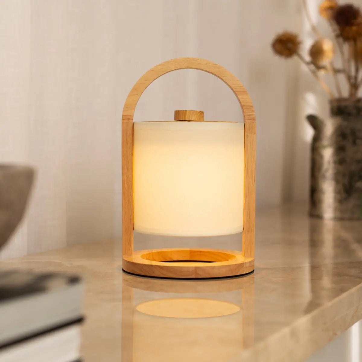 River Lichtbruine Houten Oplaadbare Lamp | Linnenmix, veelzijdig en tot 100 uur batterijduur