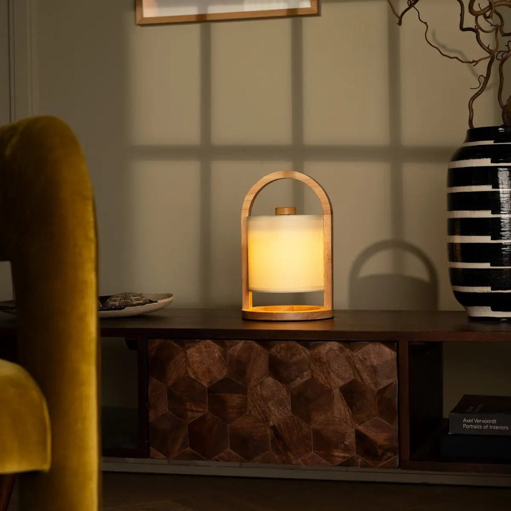River Lichtbruine Houten Oplaadbare Lamp | Linnenmix, veelzijdig en tot 100 uur batterijduur