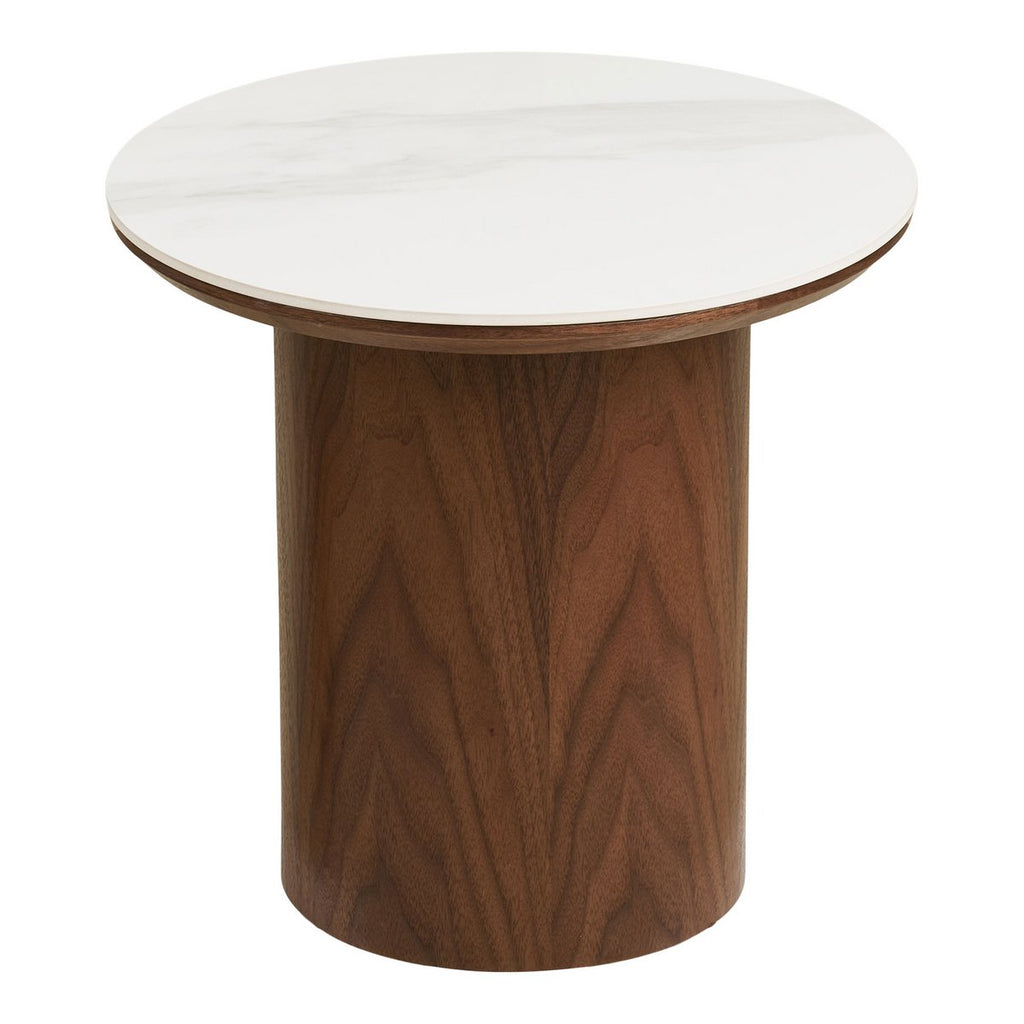 Noli Bijzettafel, tafelblad keramiek/essenfineer, wit/donkerbruin, ø40x38 cm