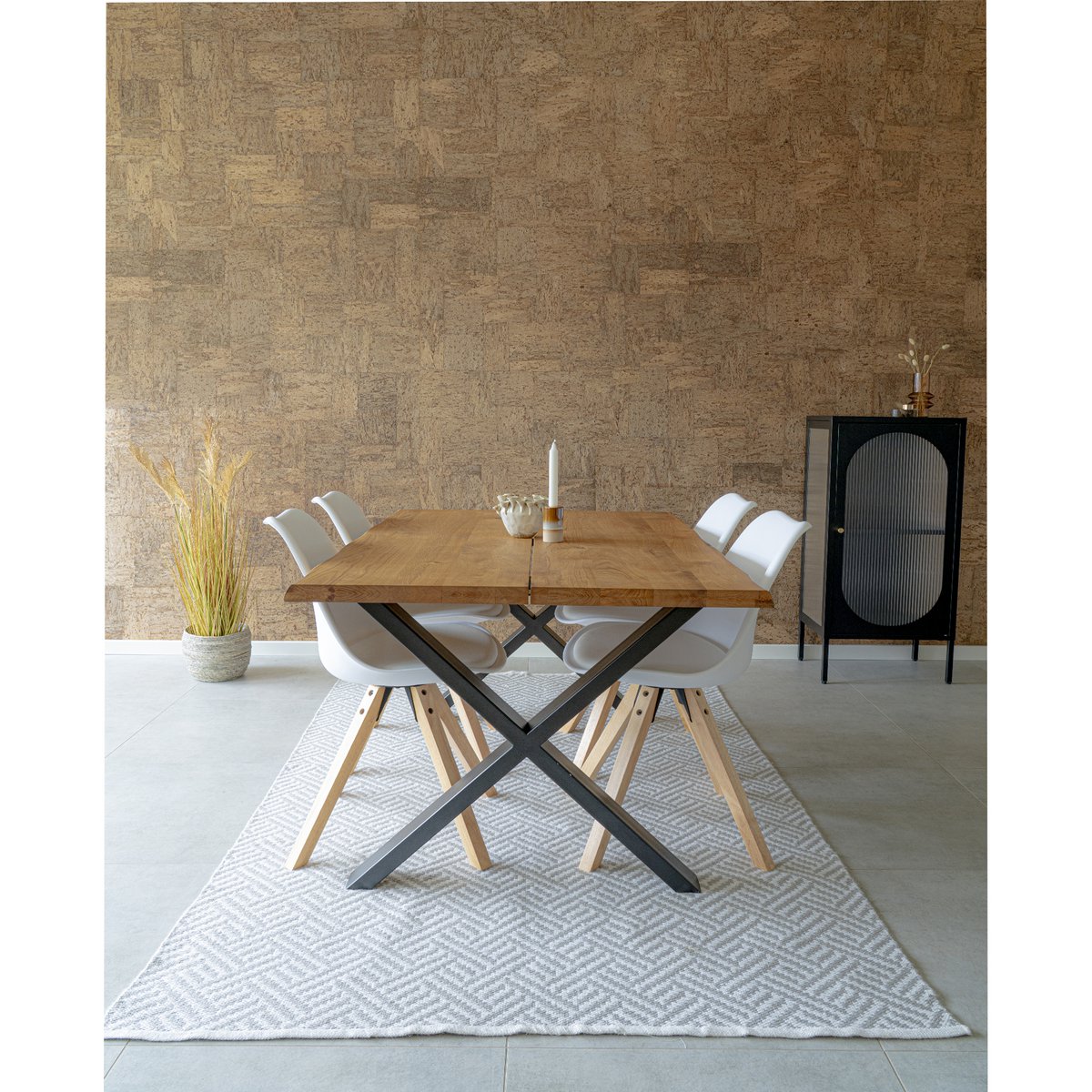Bergen Eetkamerstoel - PU-leer, gegoten plastic, rubberhout, wit - Set van 2
