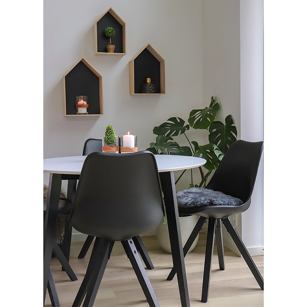 Bergen Eetkamerstoel - PU-leer, gegoten plastic, rubberhout, zwart - Set van 2