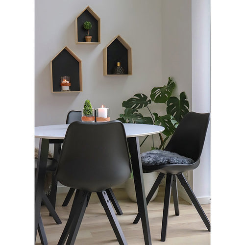 Bergen Eetkamerstoel - PU-leer, gegoten plastic, rubberhout, zwart - Set van 2