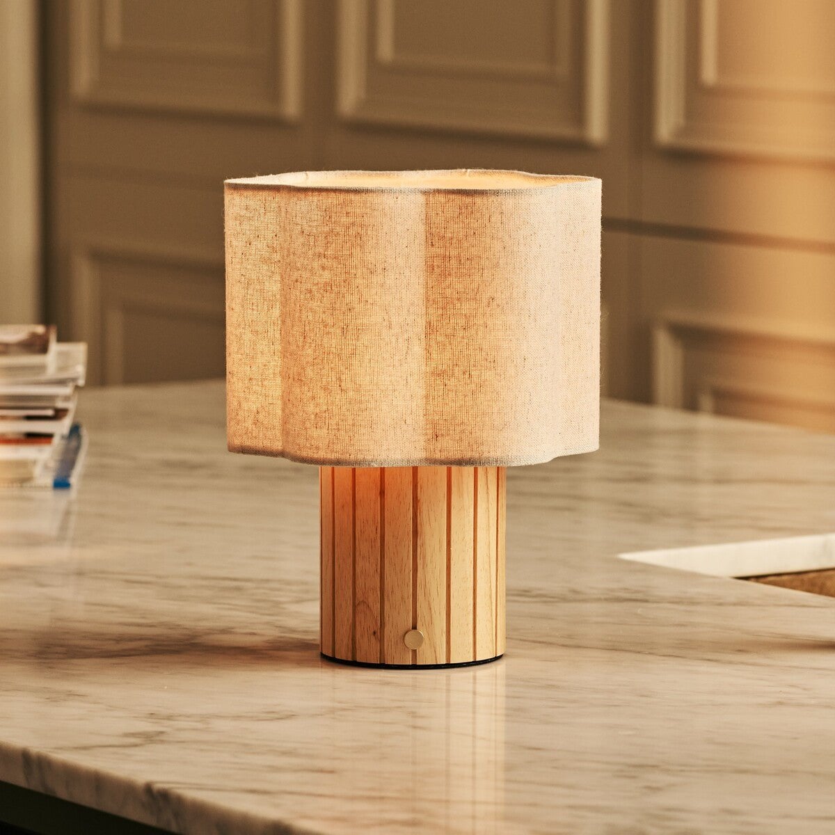 Bianca Light Brown Rechargeable Table Lamp | Stylish, Functional & Linen Blend