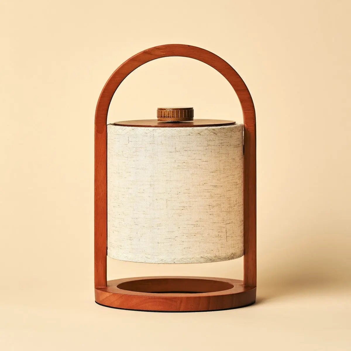 Rivierkastanjebruine houten oplaadbare lamp | Linnenmix, veelzijdig en tot 100 uur batterijduur