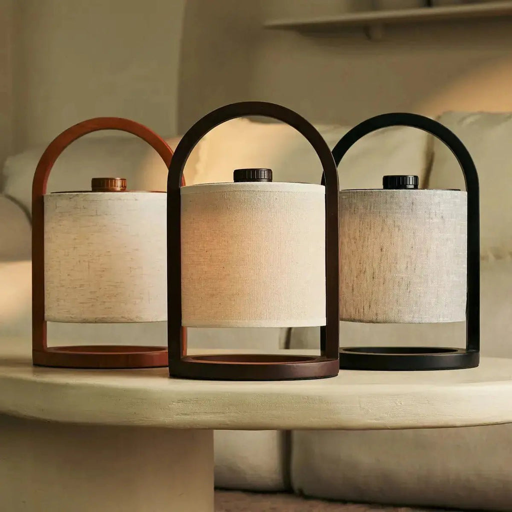 Rivier Donkerbruin Houten Oplaadbare Lamp | Linnenmix, veelzijdig en tot 100 uur batterijduur