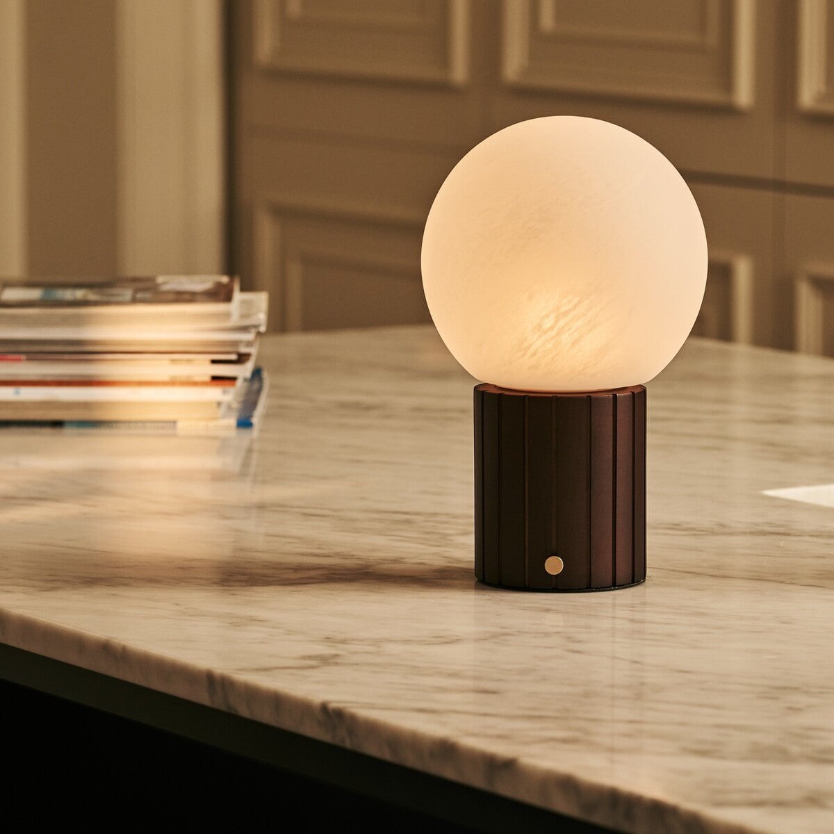 Nadine Dark Brown Rechargeable Table Lamp | 3 Light Colors, Modular Lampshade & Cordless
