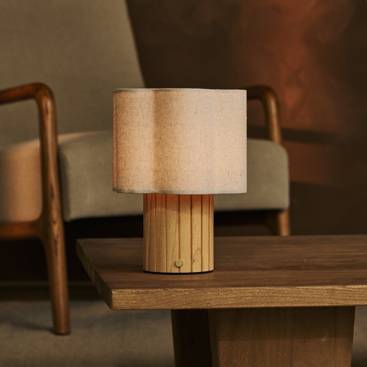 Bianca Light Brown Rechargeable Table Lamp | Stylish, Functional & Linen Blend