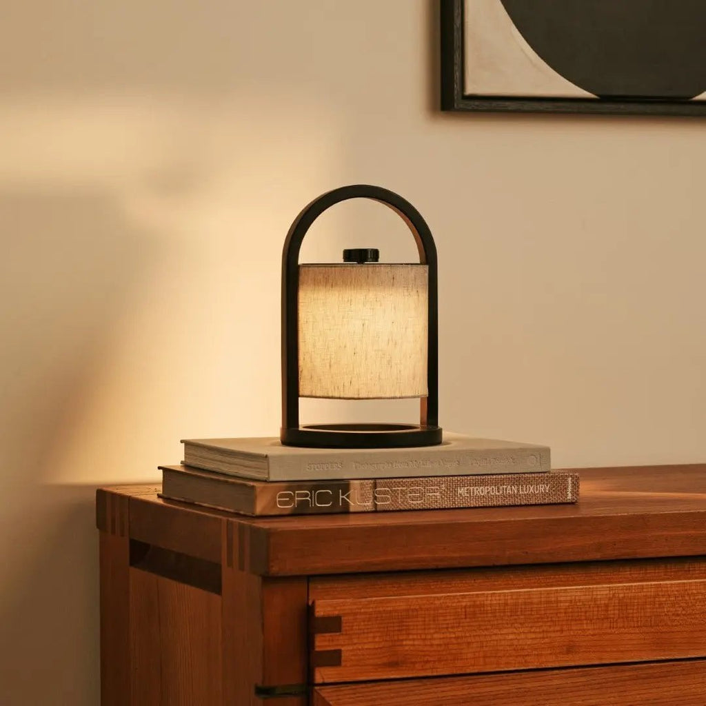 River Zwart & Grijs Houten Oplaadbare Lamp | Linnenmix, veelzijdig en tot 100 uur batterijduur