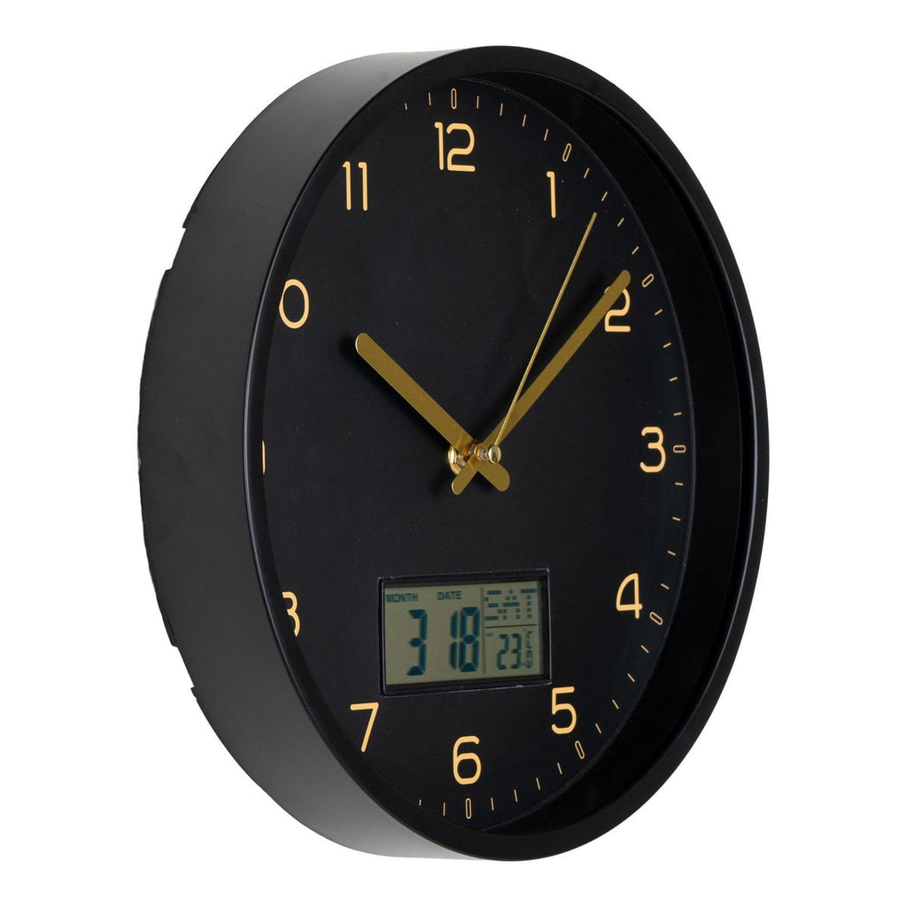 Amiens Wandklok - Zwart, Kunststof, Glas, LCD, Ø25cm