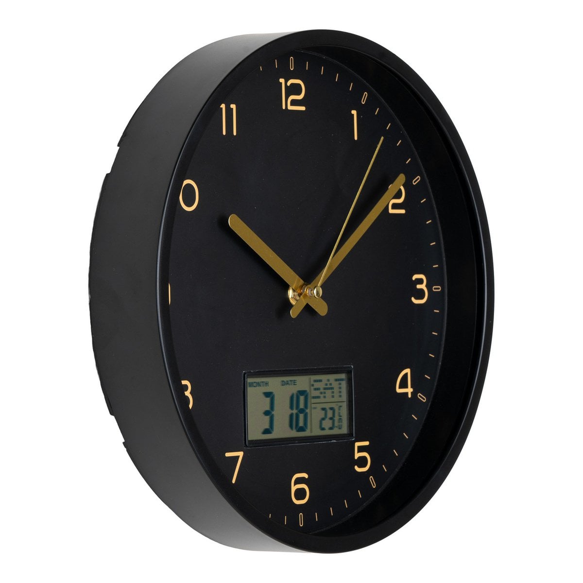 Amiens Wandklok - Zwart, Kunststof, Glas, LCD, Ø25cm