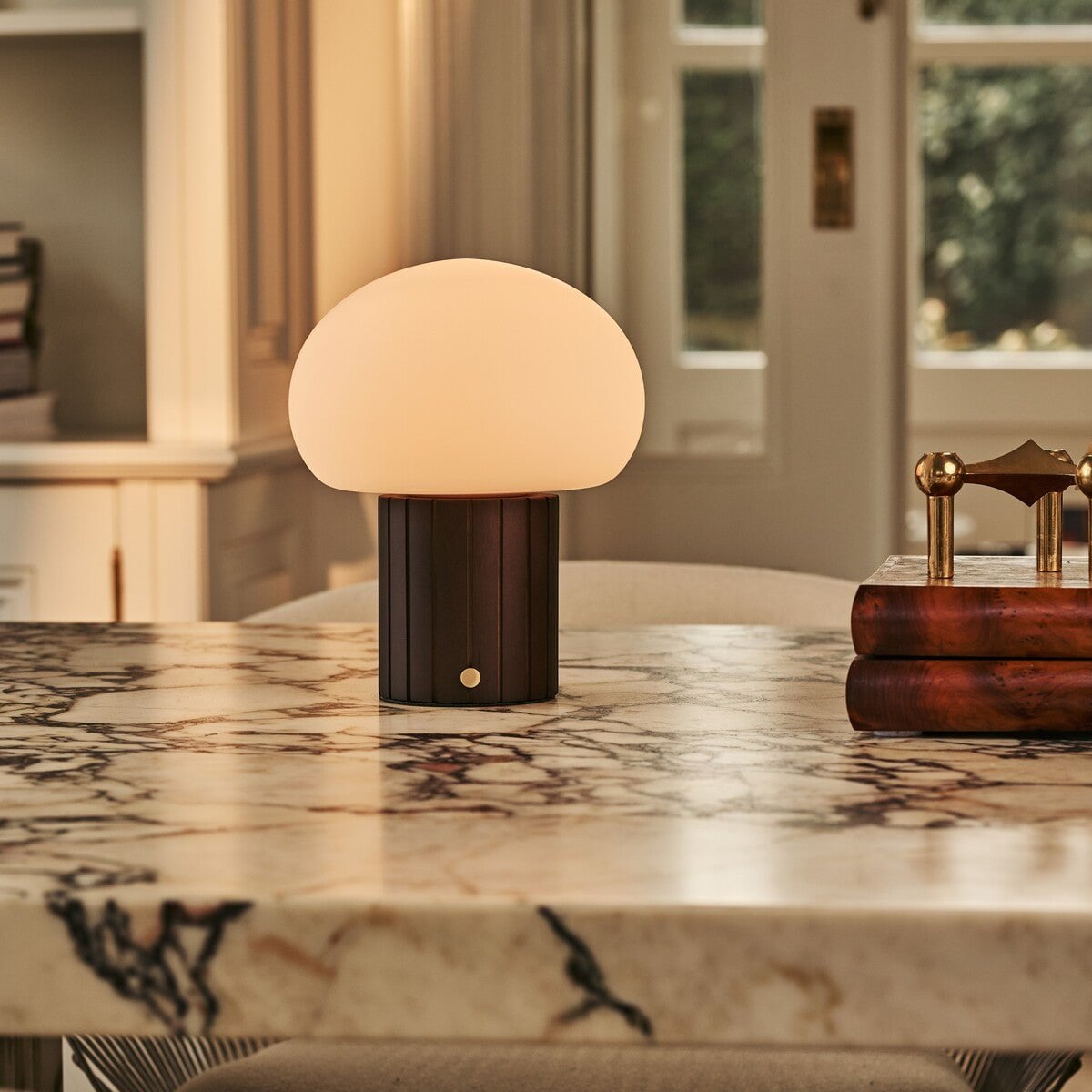 Pieter Dark Brown Rechargeable Table Lamp | Cordless, 3 Light Modes & Glass Lampshade