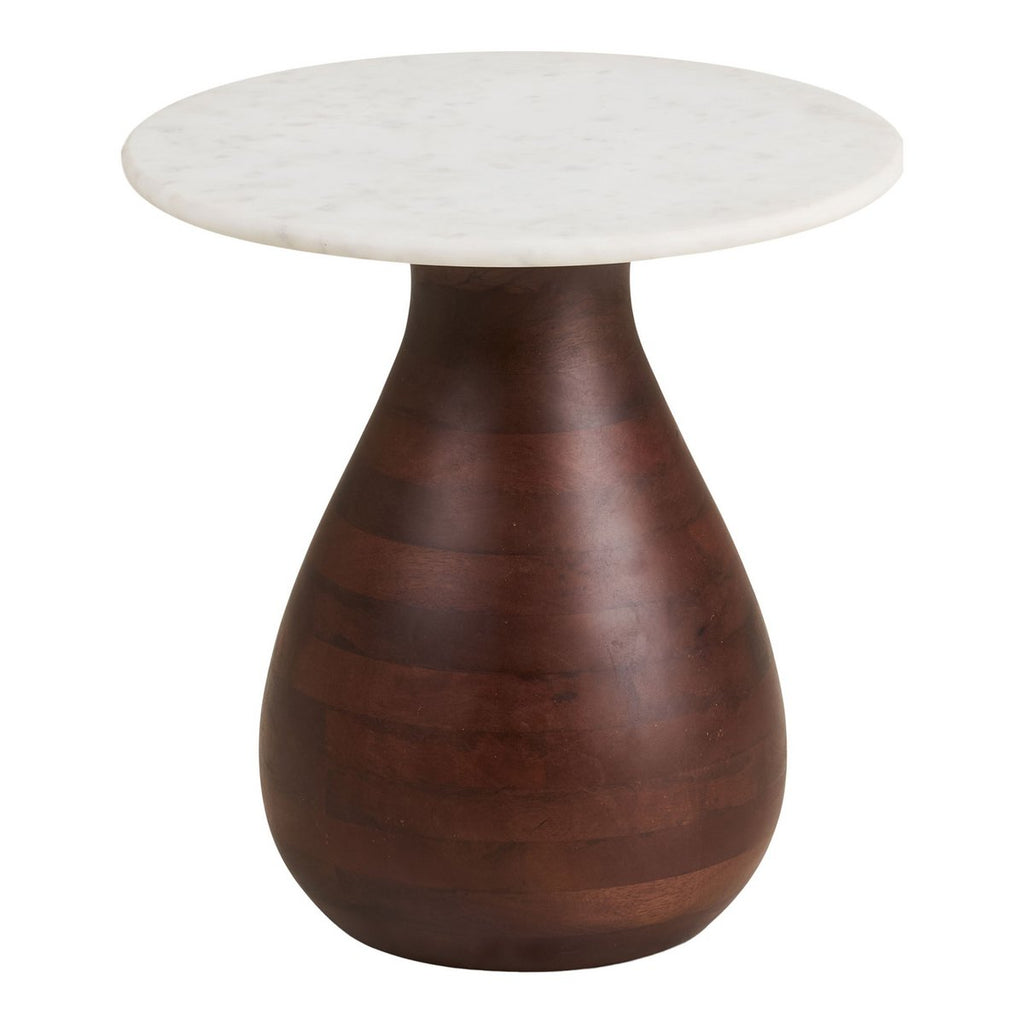 Heide Bijzettafel, mangohout/marmer, donkerbruin/wit, ø40x41 cm