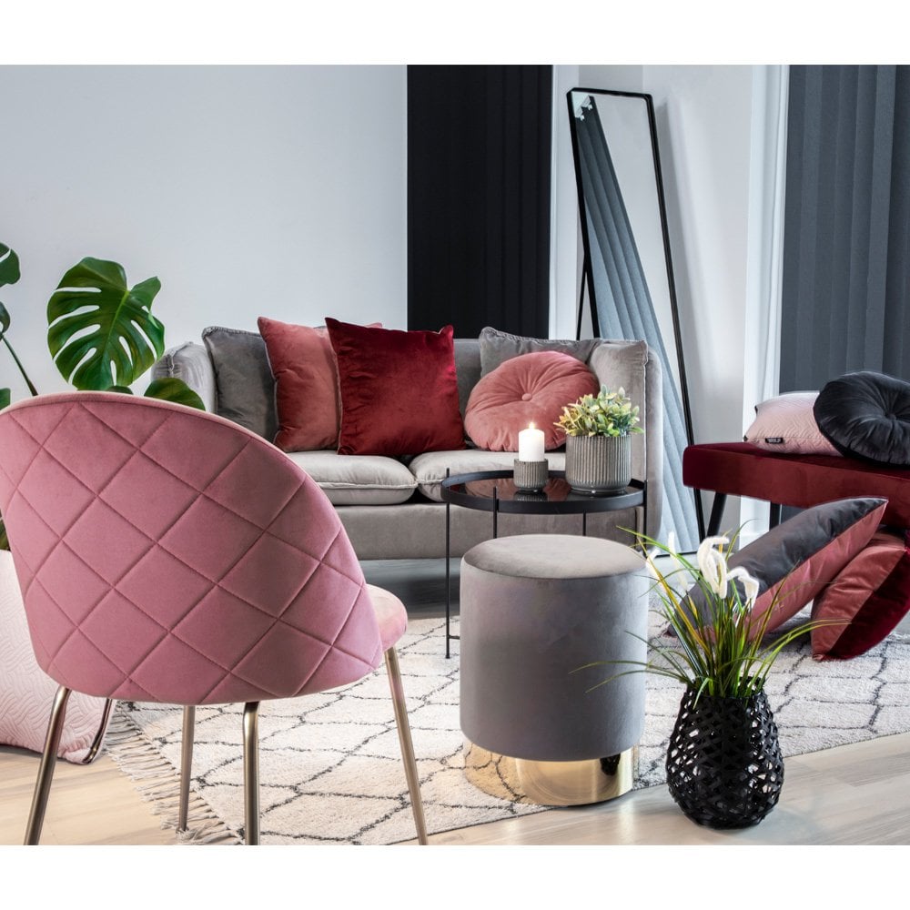 Geneve eetkamerstoel - Fluweel, staal, roze - Set van 2