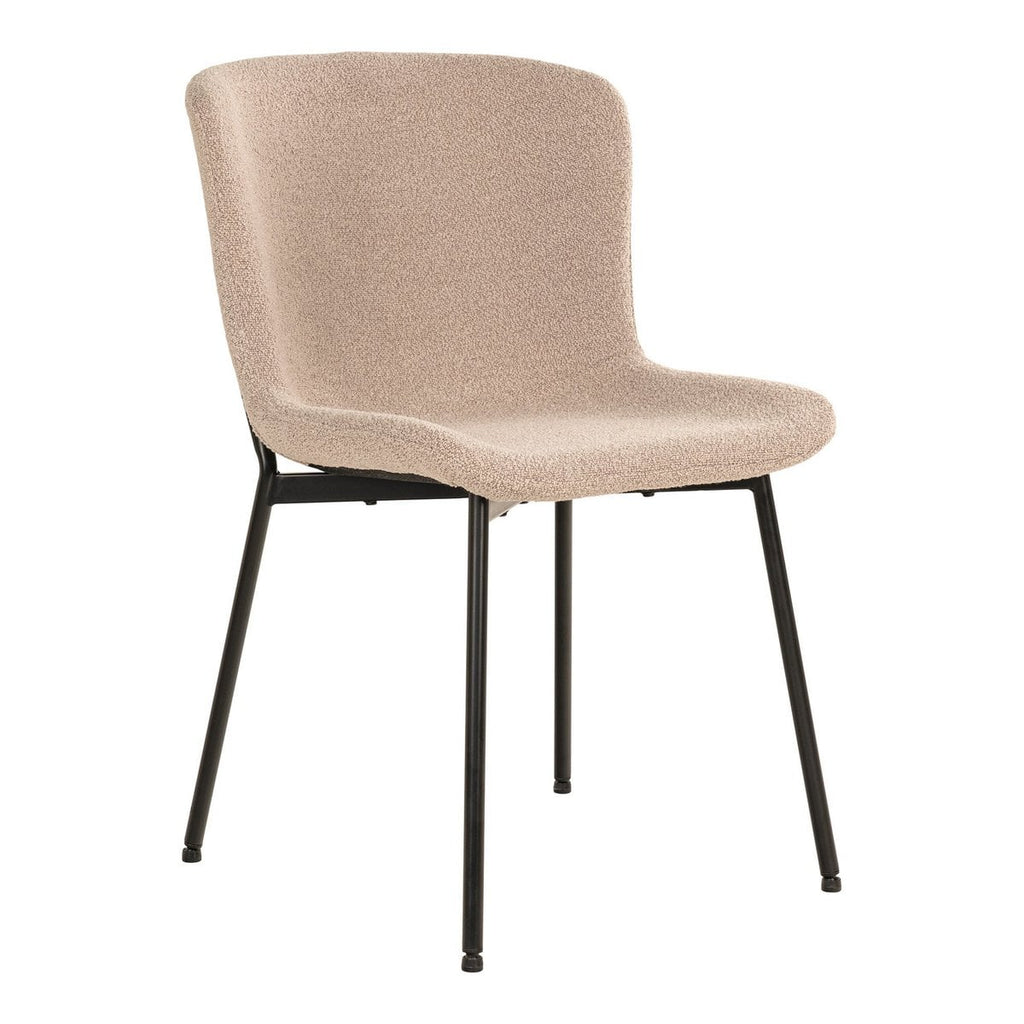 Maceda Eetkamerstoel - Beige Bouclé, Zwarte Poten - Set van 2