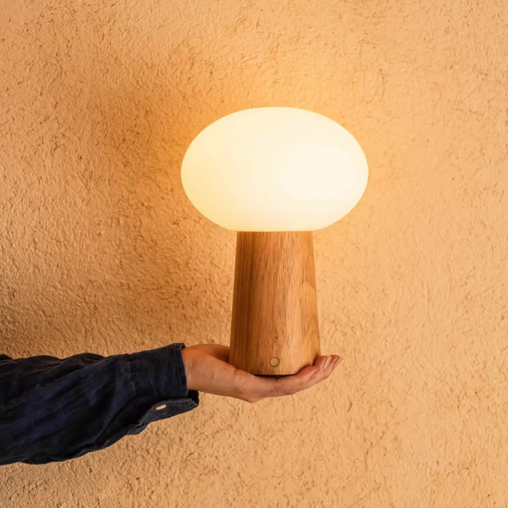 Max Lichtbruine Houten Snoerloze Tafellamp | Oplaadbaar, glas en duurzaam ontwerp