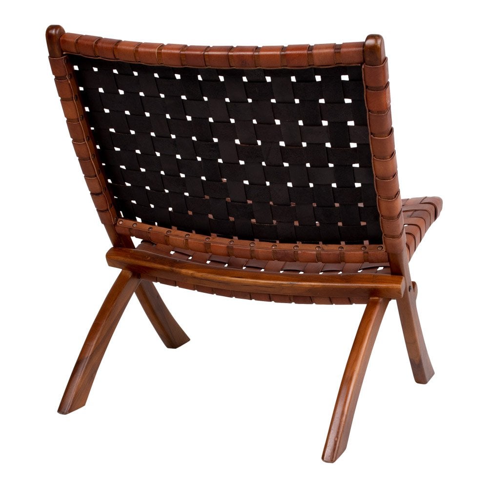 Perugia Klapstoel - Teakhout, Leer, Bruin - 66x74x73 cm