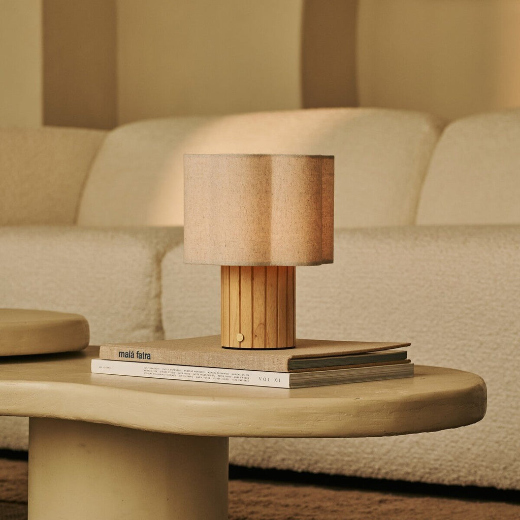 Bianca Light Brown Rechargeable Table Lamp | Stylish, Functional & Linen Blend