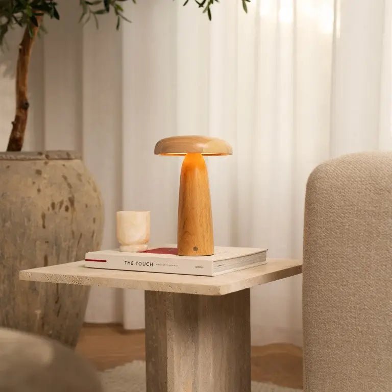 Lennart Lichtbruine Houten Tafellamp | Oplaadbaar, draadloos en dimbaar