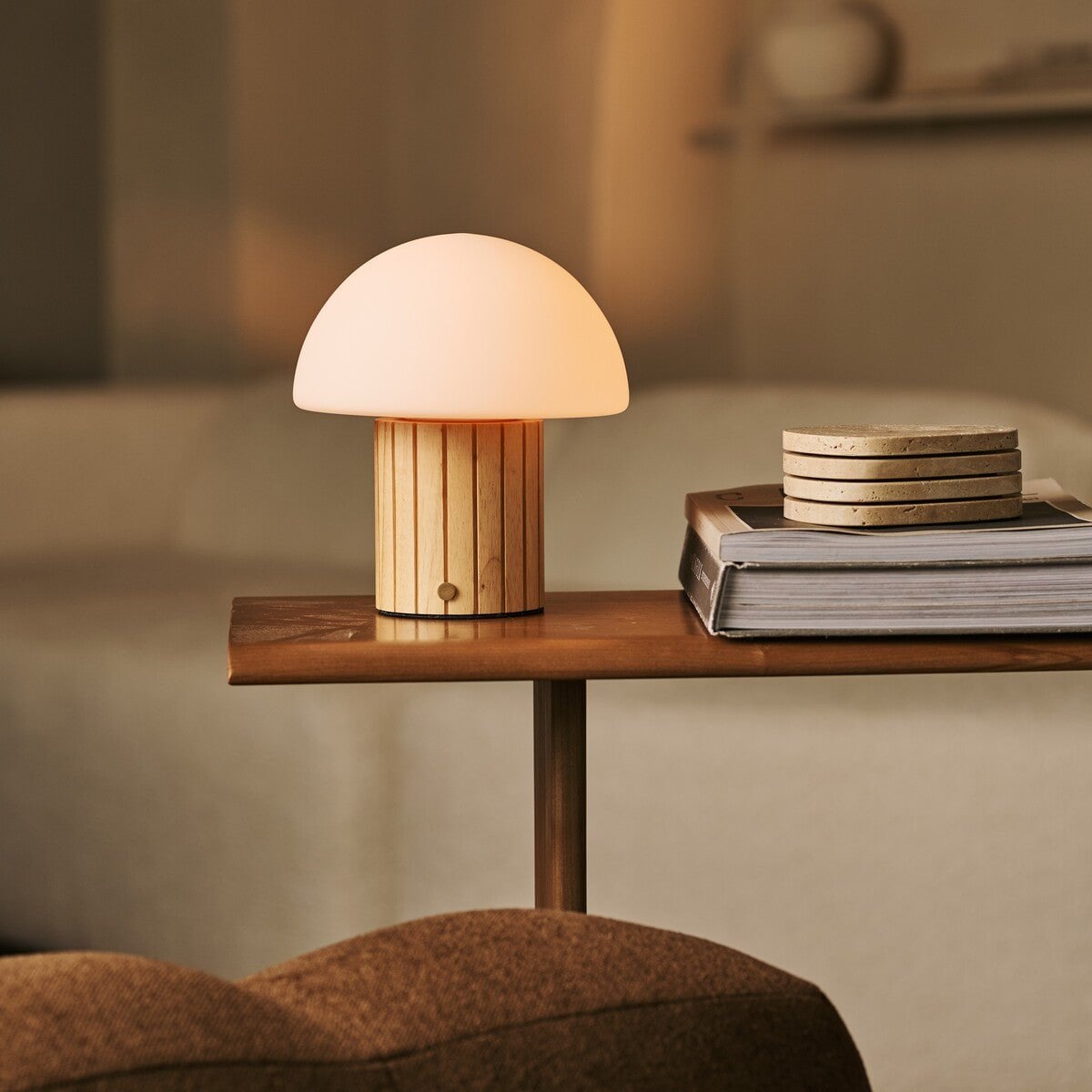 Siebe Light Brown Rechargeable Table Lamp | Dimmable, Modular Lampshade & 3 Light Colors