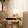 Quin Lichtbruine Houten Lamp | Matglas, met snoer en verlichting