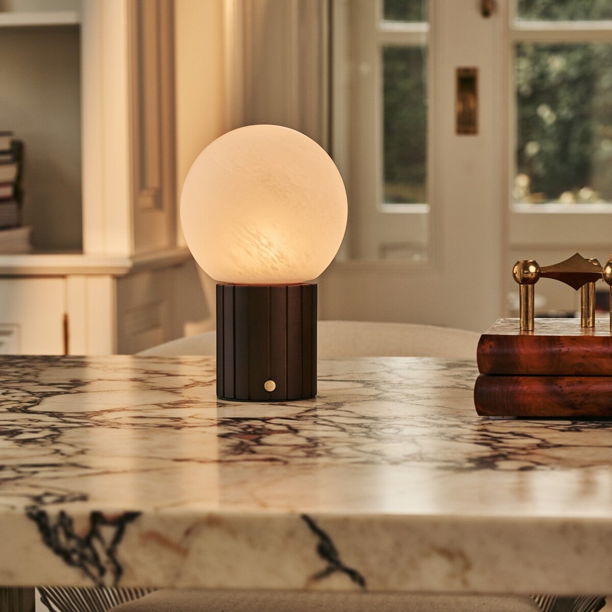 Nadine Dark Brown Rechargeable Table Lamp | 3 Light Colors, Modular Lampshade & Cordless