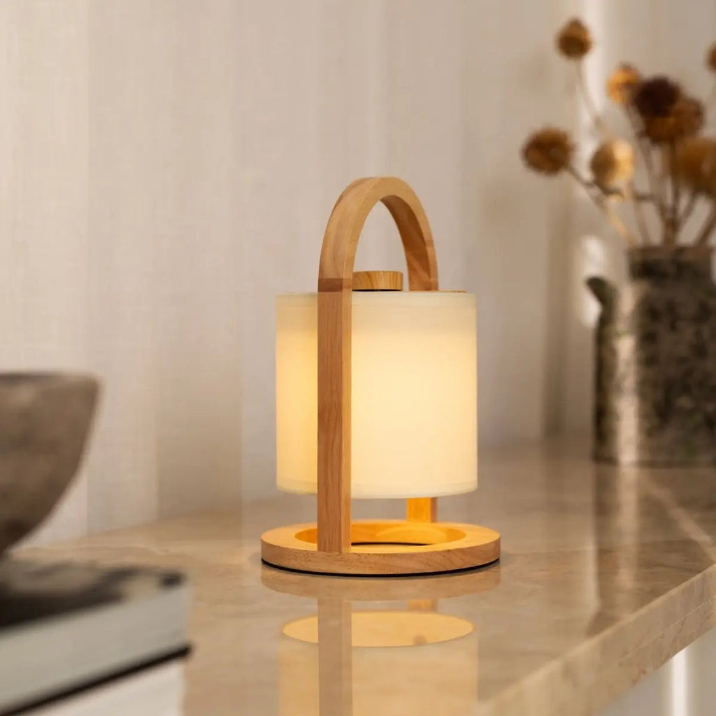 River Lichtbruine Houten Oplaadbare Lamp | Linnenmix, veelzijdig en tot 100 uur batterijduur