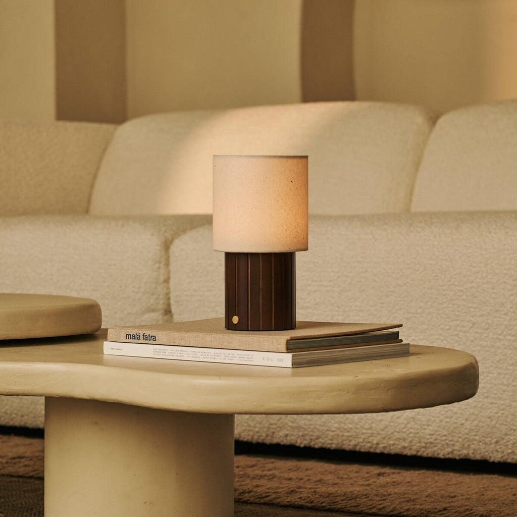Donnée Dark Brown Rechargeable Table Lamp | Cordless, 3 Light Modes & Linen Blend