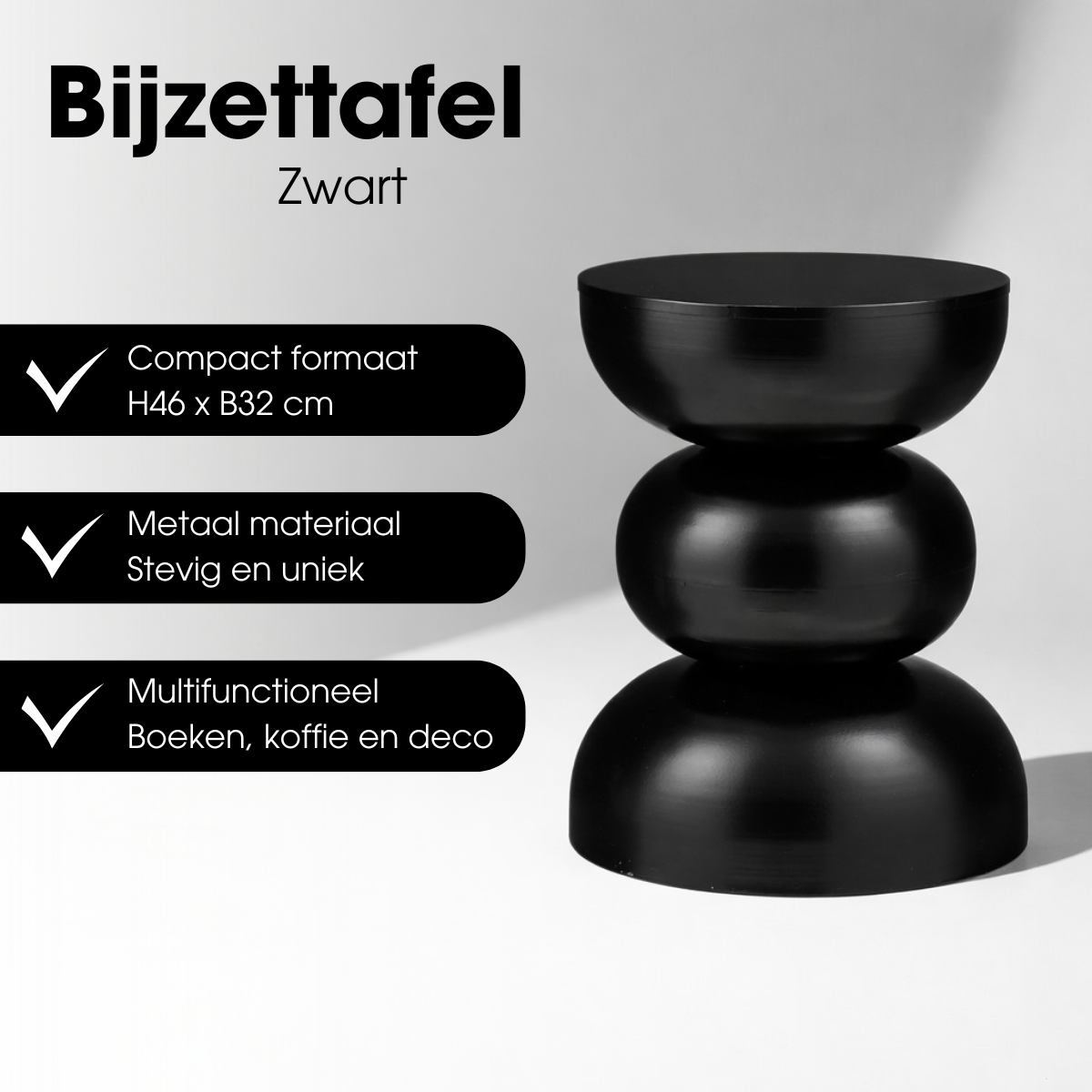 Bijzettafel Luna Zwart