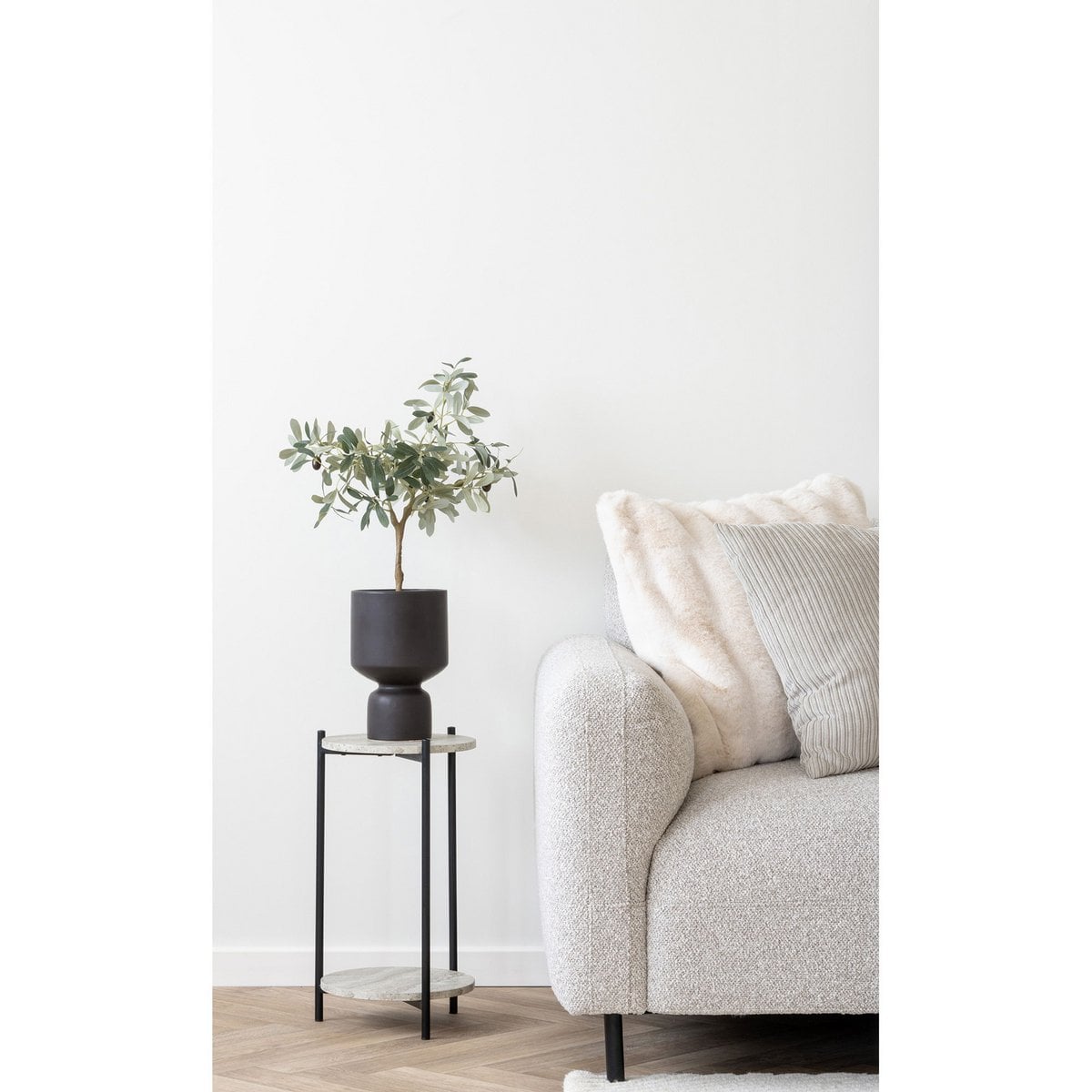Leuven Bijzettafel - Zwart/Beige, Staal, MDF, Ø27x46cm