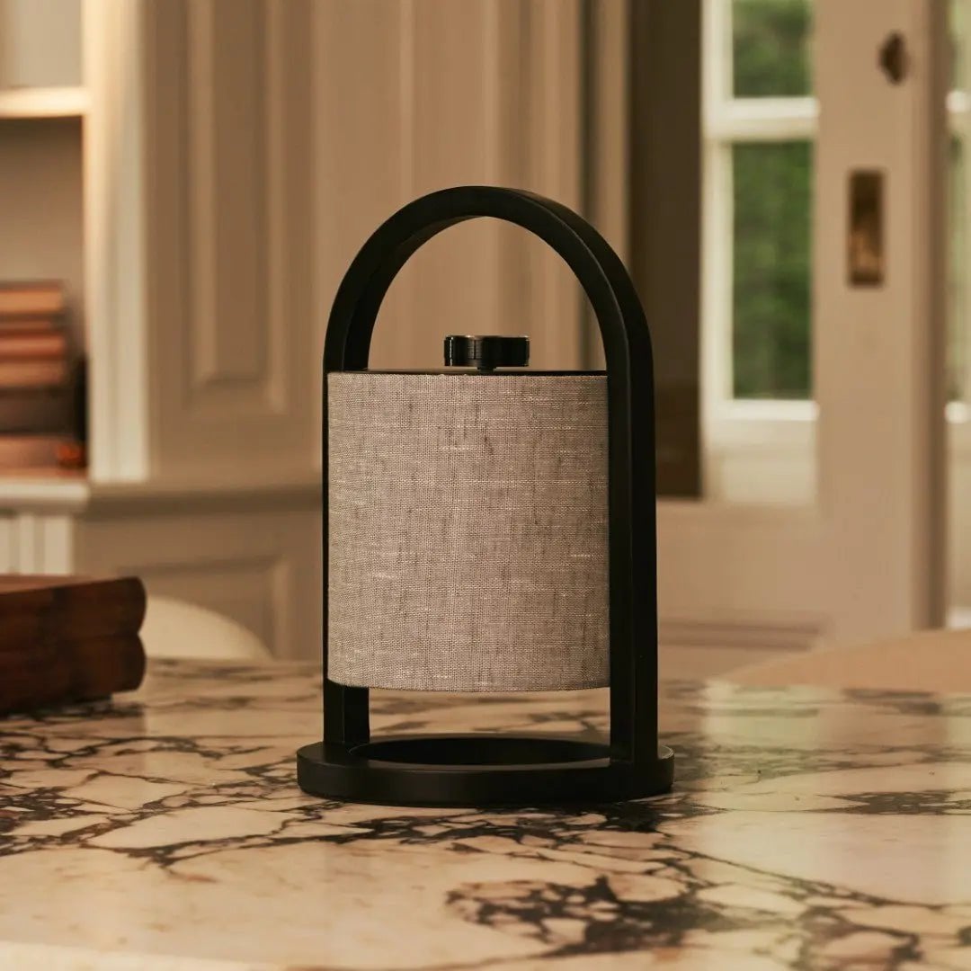 River Zwart & Grijs Houten Oplaadbare Lamp | Linnenmix, veelzijdig en tot 100 uur batterijduur