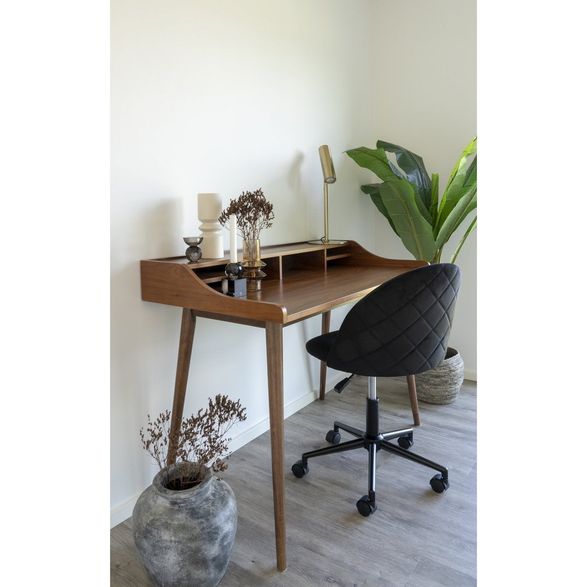 Geneve Bureaustoel - Zwart fluweel, zwarte poten, 55x55x73 cm