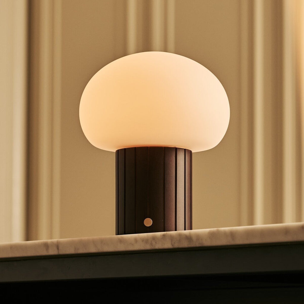 Pieter Dark Brown Rechargeable Table Lamp | Cordless, 3 Light Modes & Glass Lampshade