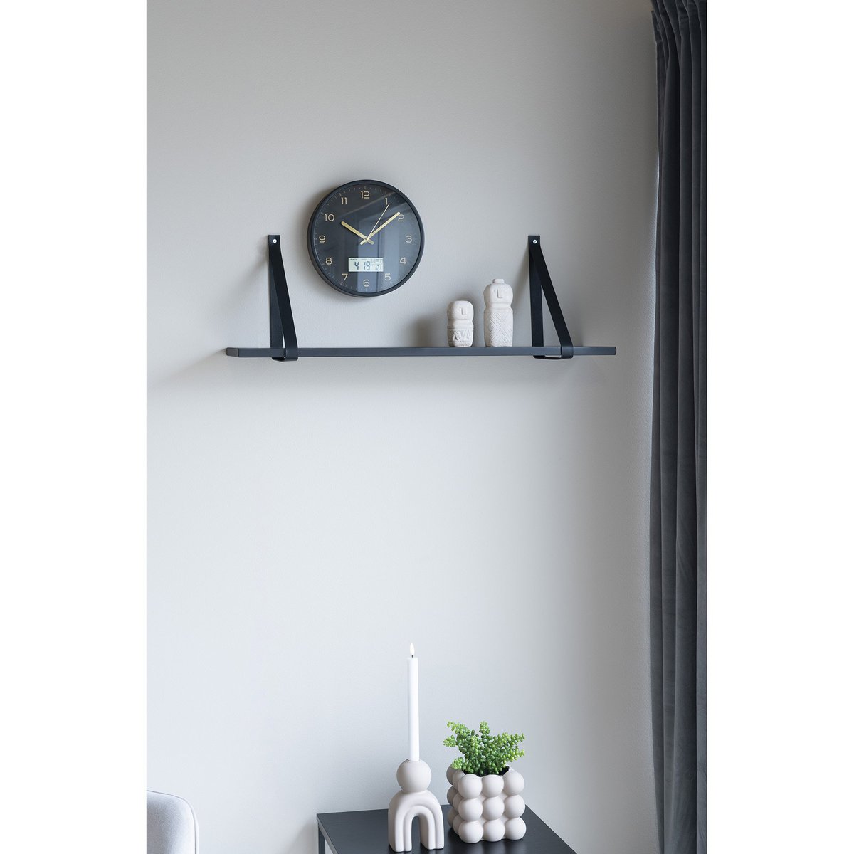 Amiens Wandklok - Zwart, Kunststof, Glas, LCD, Ø25cm