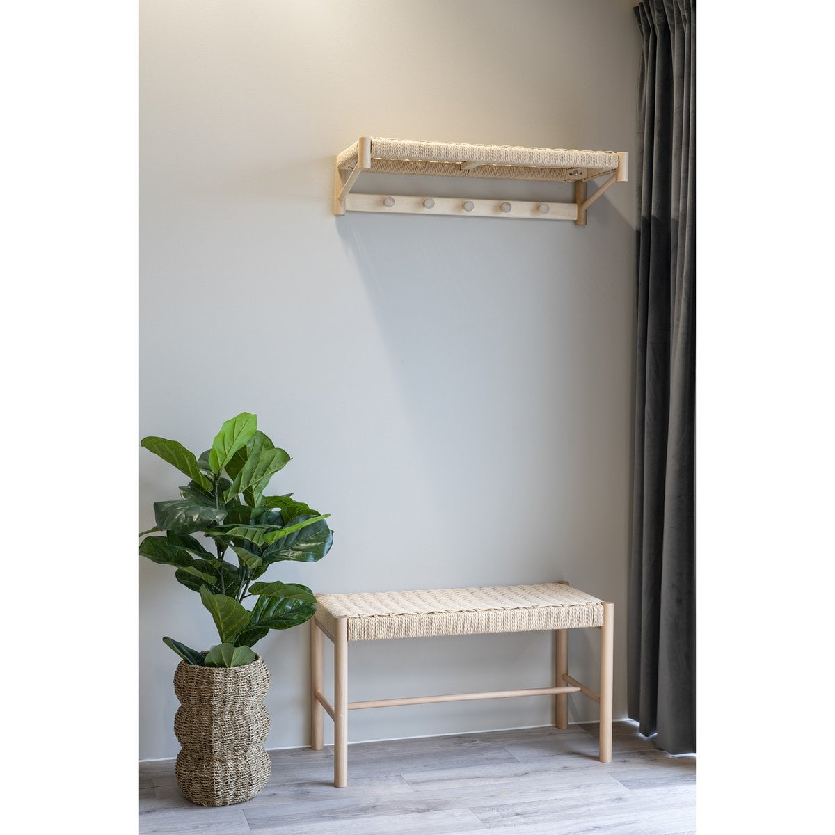 Abano Bank - Natuurlijk, populierenhout, papieren koord, 35x80x45cm