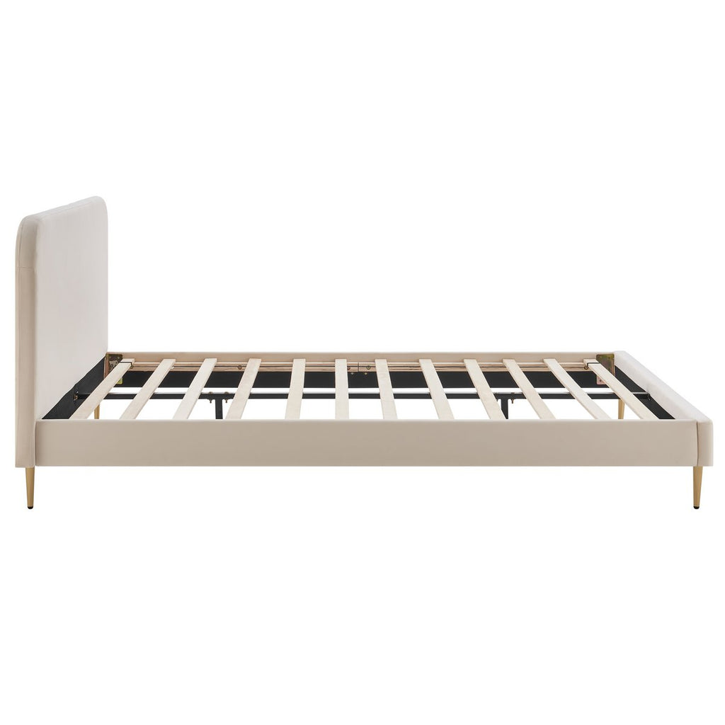 Gestoffeerd bed met beige fluwelen hoes 140x200 cm