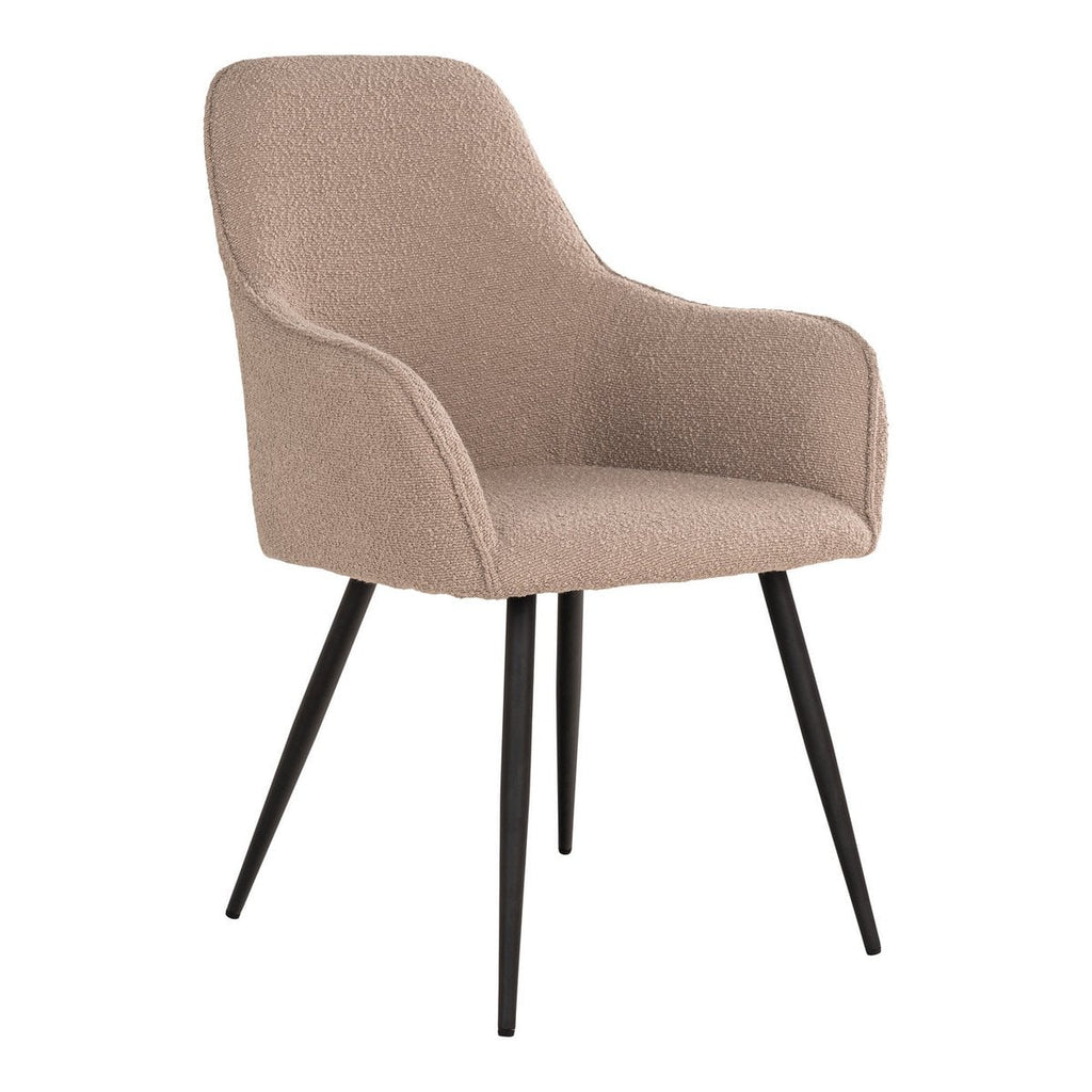 Harbo Eetkamerstoel - Beige Bouclé, Zwarte Poten - Set van 2