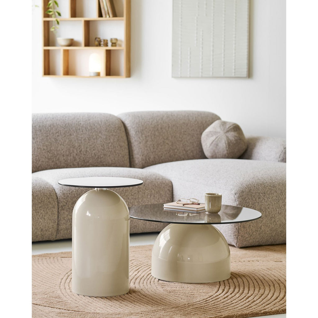 Ravello Salontafel, gehard glas/metaal, grijs/beige, ø70x33 cm