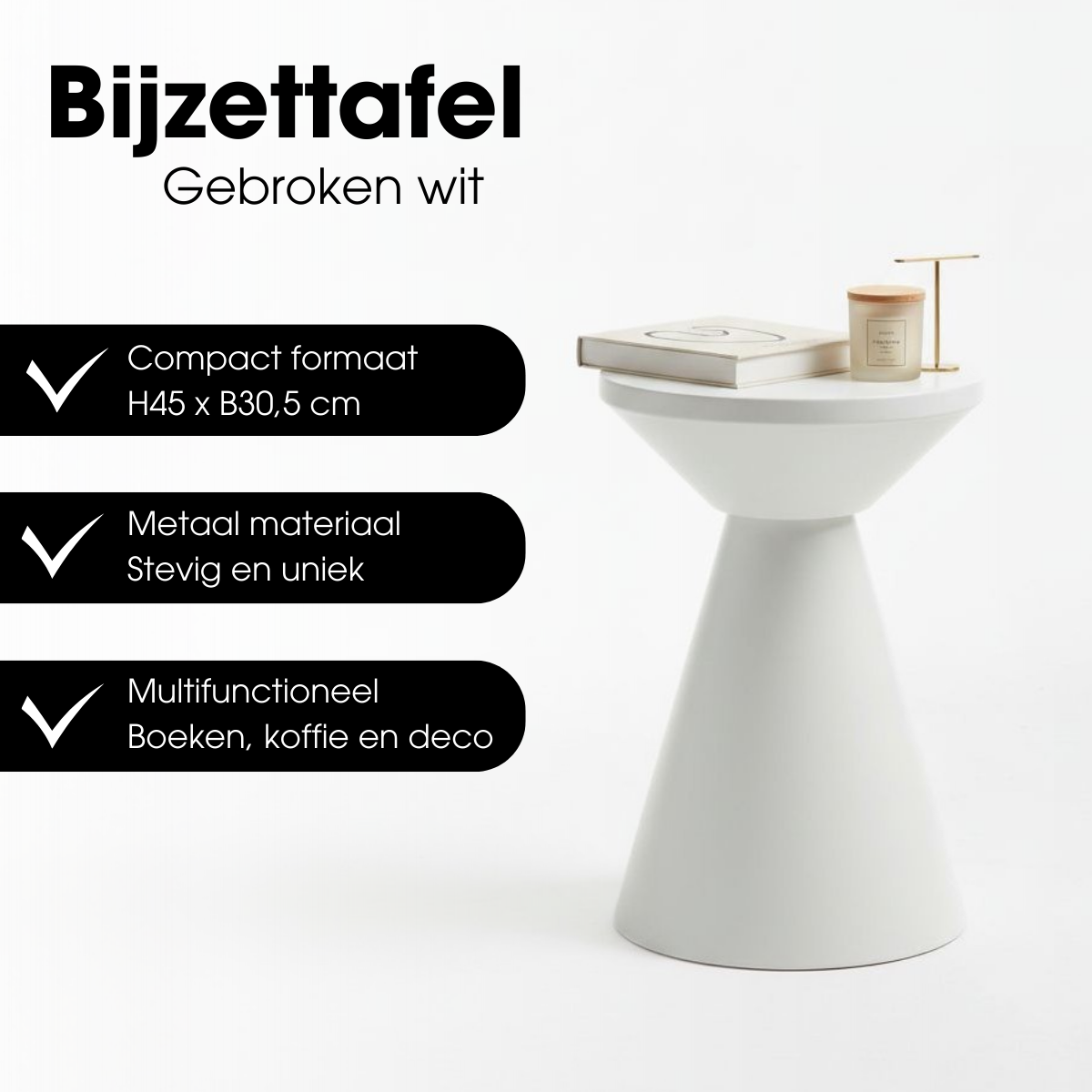 Bijzettafel Jim Gebroken wit