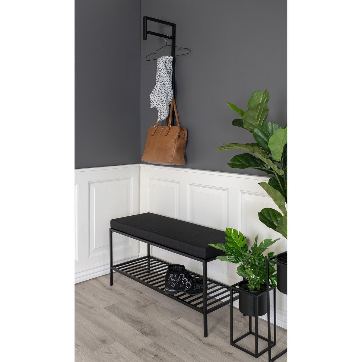 Vita Bank - zwart, staal, 100x36x48,5cm