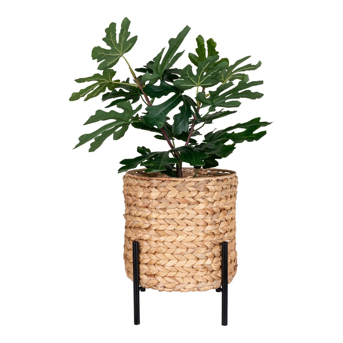 Antas Plantenbak - Natuurlijk/zwart, waterhyacint, metaal, 23,5x23,5x29cm