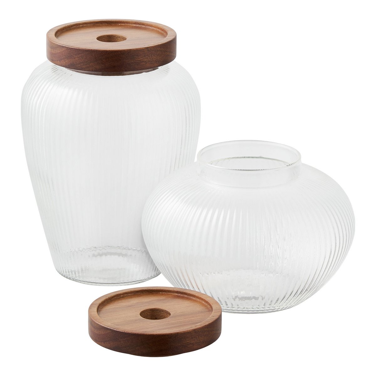 Maya Voorraadpot in glas, glas/acacia, set van 2